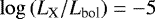 $\log\left(L_{\textrm{X}}/L_{\textrm{bol}}\right) = -5$