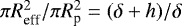 $\pi R_{\textrm{eff}}^2 / \pi R_{\textrm{p}}^2 = (\delta &#x002B; h) / \delta$