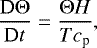 \begin{equation*} \frac{\textrm{D}\Theta}{\textrm{D}t} = \frac{\Theta H}{Tc_{\textrm{p}}} ,\end{equation*}