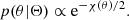 $$ \begin{aligned} {p}(\theta | \Theta ) \propto \mathrm{e}^{-\chi (\theta )/2}. \end{aligned} $$