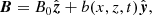 $$ \begin{aligned} {\boldsymbol{B}}=B_0{\hat{\boldsymbol{z}}}+b(x,z,t){\hat{\boldsymbol{y}}}, \end{aligned} $$