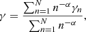 $$ \begin{aligned} \gamma =\frac{\sum _{n=1}^{N}n^{-\alpha }\gamma _n}{\sum _{n=1}^Nn^{-\alpha }}, \end{aligned} $$