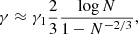 $$ \begin{aligned} \gamma \approx \gamma _1\frac{2}{3}\frac{\log N}{1-N^{-2/3}}, \end{aligned} $$