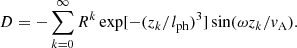 $$ \begin{aligned} D=-\sum _{k=0}^\infty R^k\exp [-(z_k/l_{\rm ph})^3]\sin (\omega z_k / v_{\rm A}). \end{aligned} $$
