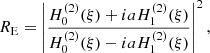 $$ \begin{aligned} R_{\rm E} = \left|\frac{H_0^{(2)}(\xi )+iaH_1^{(2)}(\xi )}{H_0^{(2)}(\xi )-iaH_1^{(2)}(\xi )}\right|^2, \end{aligned} $$