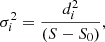 Mathematical equation: $$ \begin{aligned} \sigma _i^2= \frac{d_i^2}{(S-S_{\rm 0})}, \end{aligned} $$