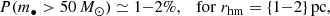 $$ \begin{aligned} P(m_\bullet > 50\,M_\odot ) \simeq 1{-}2\%, \quad \mathrm{for} \; r_{\rm hm} = \{1{-}2\}\,\mathrm{pc}, \end{aligned} $$