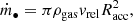 $$ \begin{aligned} \dot{m}_\bullet = \pi \rho _{\rm gas} { v}_{\rm rel} R_{\rm acc}^2, \end{aligned} $$