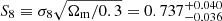 $ S_8\equiv\sigma_8\sqrt{\Omega_{\mathrm{m}}/0.3}=0.737_{-0.036}^{+0.040} $