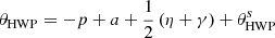 $$ \begin{aligned} \theta _{\mathrm{HWP} }&= -p + a + \frac{1}{2}\left(\eta + \gamma \right) +\theta _\mathrm{HWP} ^s \end{aligned} $$