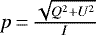 $p\,{=}\,\frac{\sqrt{Q^2 + U^2}}{I}$