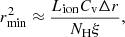 $$ \begin{aligned} r_{\rm min}^2 \approx \frac{L_{\rm ion} C_{\rm v} \Delta r}{N_{\rm H} \xi }, \end{aligned} $$