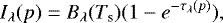 \begin{equation*} I_{\lambda}(p) = B_{\lambda}(T_{\textrm{s}})(1-e^{-\tau_{\lambda}(p)}), \end{equation*}