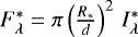 $F_{\lambda}^{\ast}=\pi\left(\frac{R_{\ast}}{d}\right)^2\,I^{\ast}_{\lambda}$