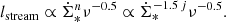 $$ \begin{aligned} l_{\rm stream} \propto \dot{\Sigma }_{*}^n \nu ^{-0.5} \propto \dot{\Sigma }_{*}^{-1.5 \, j} \nu ^{-0.5}. \end{aligned} $$