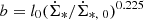 $ b=l_0 (\dot{\Sigma}_{*}/\dot{\Sigma}_{*,\ 0})^{0.225} $