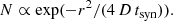 $$ \begin{aligned} N \propto \exp (-r^2/(4\,D\,t_{\rm syn})). \end{aligned} $$