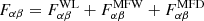 $$ \begin{aligned} F_{\alpha \beta } = F_{\alpha \beta }^\mathrm{WL} + F_{\alpha \beta }^\mathrm{MFW} + F_{\alpha \beta }^\mathrm{MFD} \end{aligned} $$