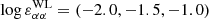$ \log{\varepsilon_{\alpha \alpha}^{\mathrm{WL}}} = (-2.0, -1.5, -1.0) $