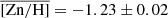 $ \overline{\mathrm{[Zn/H]}} = -1.23 \pm 0.02 $