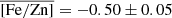 $ \overline{\mathrm{[Fe/Zn]}} = -0.50 \pm 0.05 $