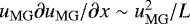 $u_{\mathrm{MG}} \partial u_{\mathrm{MG}}/\partial x \sim u_{\mathrm{MG}}^2/L$