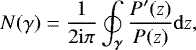 \begin{equation*} N(\gamma) = \dfrac{1}{2 \mathrm{i} \pi} \oint_{\vec{\gamma}}{ \dfrac{P^{\prime}(z)}{P(z)}\mathrm{d}z},\end{equation*}