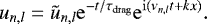 \begin{equation*} u_{n,l} = \tilde{u}_{n,l} \mathrm{e}^{-t/\tau_{\mathrm{drag}}} \mathrm{e}^{\mathrm{i}(\nu_{n,l}t&#x002B;kx)}. \end{equation*}