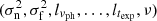 $ (\sigma_{\rm n}^2, \sigma_{\rm f}^2, l_{{\it v}_\mathrm{ph}},\dots ,l_{t_\mathrm{exp}}, \nu) $
