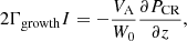 $$ \begin{aligned} 2 \Gamma _{\rm growth} I = - \frac{V_{\rm A}}{W_0} \frac{\partial P_{\rm CR}}{\partial z} ,\end{aligned} $$
