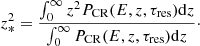 $$ \begin{aligned} z_*^2 = \frac{ \int _0^\infty z^2 P_{\rm CR}(E, z, \tau _{\rm res}) {\mathrm{d}z}}{\int _0^\infty P_{\rm CR}(E, z, \tau _{\rm res}) {\mathrm{d}z}}\cdot \end{aligned} $$