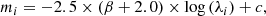 $$ \begin{aligned} m_{i} = -2.5 \times (\beta + 2.0) \times \log {(\lambda _{i})} + c, \end{aligned} $$