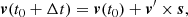 $$ \begin{aligned}&\boldsymbol{v}(t_{0} + \Delta t) = \boldsymbol{v}(t_{0}) + \boldsymbol{v}^{\prime } \times \boldsymbol{s}, \end{aligned} $$