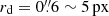 $ r_{\mathrm{d}} = {0{{\overset{\prime\prime}{.}}}6} \sim {5}\,\mathrm{px} $