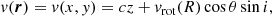 $$ \begin{aligned} v(\boldsymbol{r}) = v(x,y) = cz + v_{\rm rot}(R)\cos \theta \sin i, \end{aligned} $$