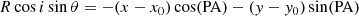 $$ \begin{aligned}&R \cos i \sin \theta = - (x - x_{0})\cos (\mathrm{PA}) - (y - y_{0})\sin (\mathrm{PA}) \end{aligned} $$