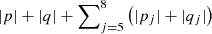 $ |p|+|q|+\sum\nolimits_{j=5}^{8}\left(|p_j|+|q_j|\right) $