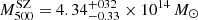 $ M^{\mathrm{SZ}}_{500}=4.34^{+032}_{-0.33}\times10^{14}\,{M_{\odot}} $