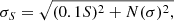 $$ \begin{aligned} \sigma _S = \sqrt{(0.1 S)^2 + N ({\sigma })^2,} \end{aligned} $$