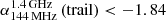 $ \alpha_{\mathrm{144\,MHz}}^{\mathrm{1.4\,GHz}}\,(\mathrm{trail}) < -1.84 $