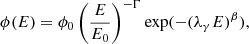 $$ \begin{aligned} \phi (E) = \phi _0 \left( \frac{E}{E_0} \right)^{-\Gamma }\exp (-(\lambda _\gamma E)^\beta ) , \end{aligned} $$