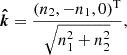 $$ \begin{aligned} \boldsymbol{\hat{k}}&= \frac{(n_2, -n_1, 0)^\mathrm{T}}{\sqrt{n_1^2 + n_2^2}}, \end{aligned} $$