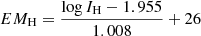 $ EM_{\mathrm{H}}=\frac{\log I_{\mathrm{H}}-1.955}{1.008}+26 $