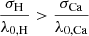 $ \frac{\sigma_{\mathrm{H}}}{\lambda_{0,\mathrm{H}}} > \frac{\sigma_{\mathrm{Ca}}}{\lambda_{0,\mathrm{Ca}}} $