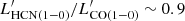 $ L^\prime_\mathrm{HCN(1{-}0)}/L^\prime_\mathrm{CO(1{-}0)}\sim0.9 $