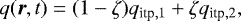 \begin{align*} q(\bm{r},t)=(1-\zeta)q_{\textrm{itp},1}+\zeta q_{\textrm{itp},2}, \end{align*}