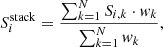 $$ \begin{aligned} S^\mathrm{stack}_i = \dfrac{\sum _{k=1}^{N} S_{i, k} \cdot w_k}{\sum _{k=1}^{N} w_k}, \end{aligned} $$
