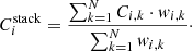 $$ \begin{aligned} C^\mathrm{{stack}}_i = \dfrac{\sum _{k=1}^{N} C_{i, k} \cdot w_{i, k}}{\sum _{k=1}^{N} w_{i, k}}\cdot \end{aligned} $$
