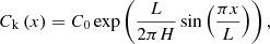$$ \begin{aligned} C_\mathrm{k} \left( x \right) = C_0 \exp \left( \frac{L}{2 \pi H} \sin \left( \frac{\pi x}{L} \right) \right), \end{aligned} $$