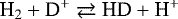 \begin{equation*} \Hg_2 &#x002B; \textrm{D}^&#x002B;\rightleftarrows \textrm{H} \textrm{D} &#x002B; \textrm{H}^&#x002B; \end{equation*}